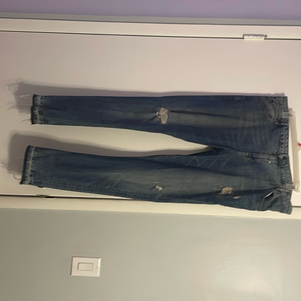 Distress skinny leg blue washed jeans